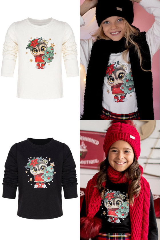 Bluzka świąteczna dla dziewczynki gwiazda boże narodzenie odzież dziecięca Sówka