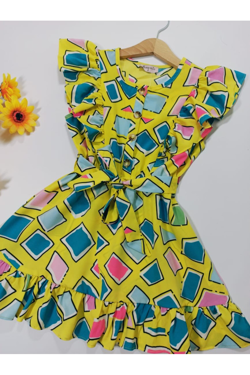 Sukienka Eliz  wzory geometryczne yellow