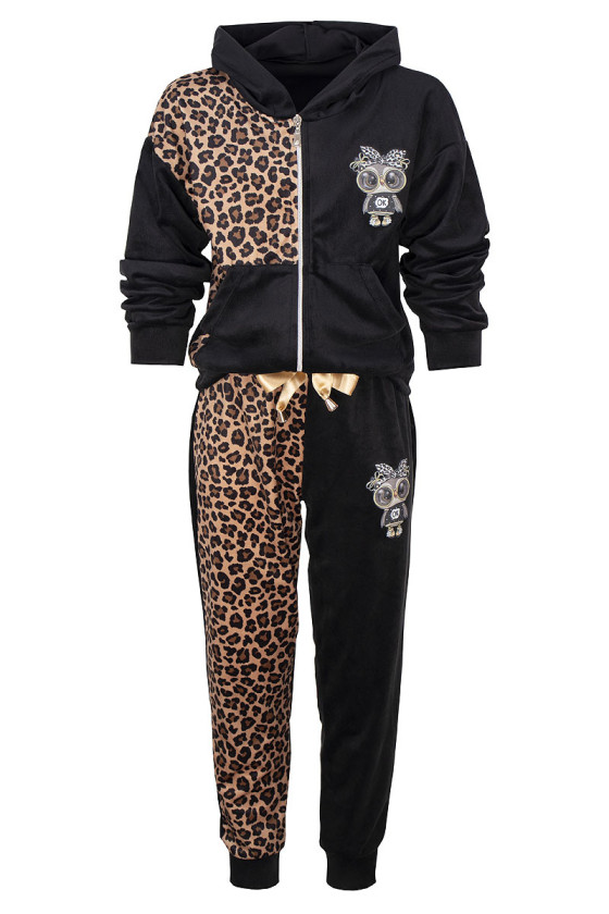 komplet dla dziewczynki welurowy panterka spodnie bluza odzież dziecięca sówka