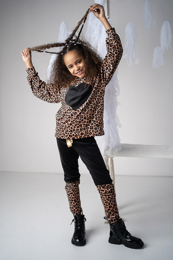 Komplet dla dziewczynki welurowy panterka  komplet bluzka spodnie odzież dziecięca Sówka Sówka