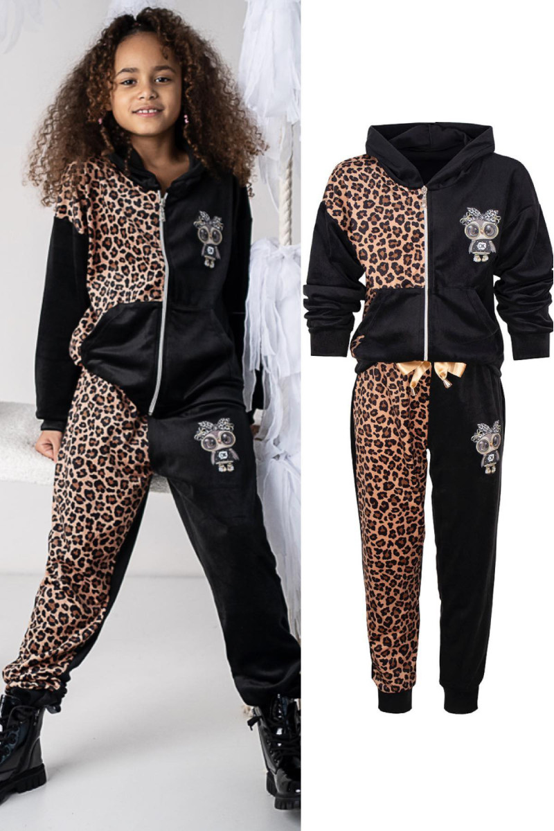 copy of Komplet dla dziewczynki panterka welurowy Tiger bluza i spodnie czarne