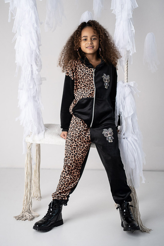 Komplet dla dziewczynki welurowy panterka  komplet bluzka spodnie odzież dziecięca Sówka Sówka