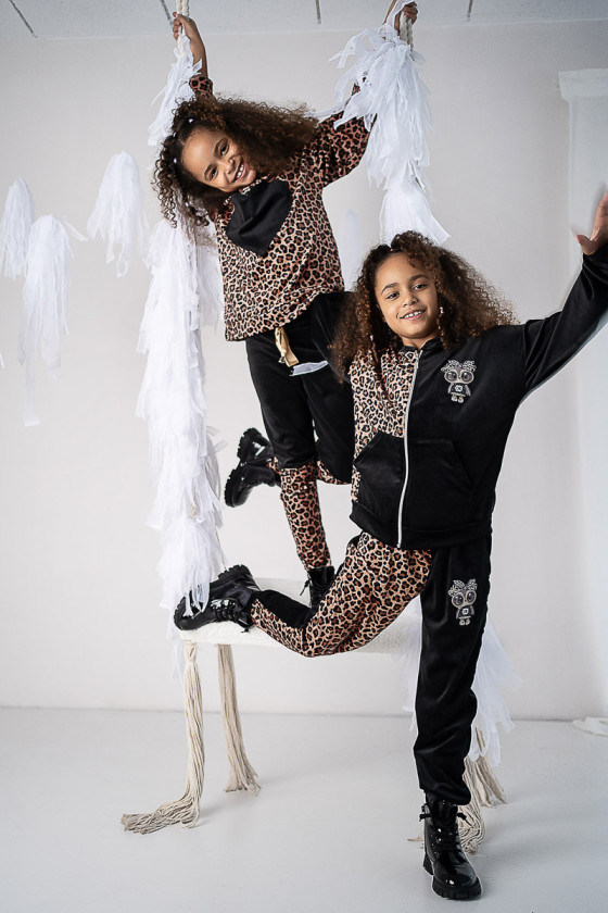 Komplet dla dziewczynki welurowy panterka  komplet bluzka spodnie odzież dziecięca Sówka Sówka