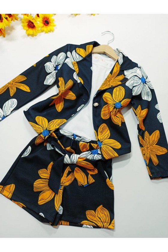 Set Lily jacket + shorts flowers black