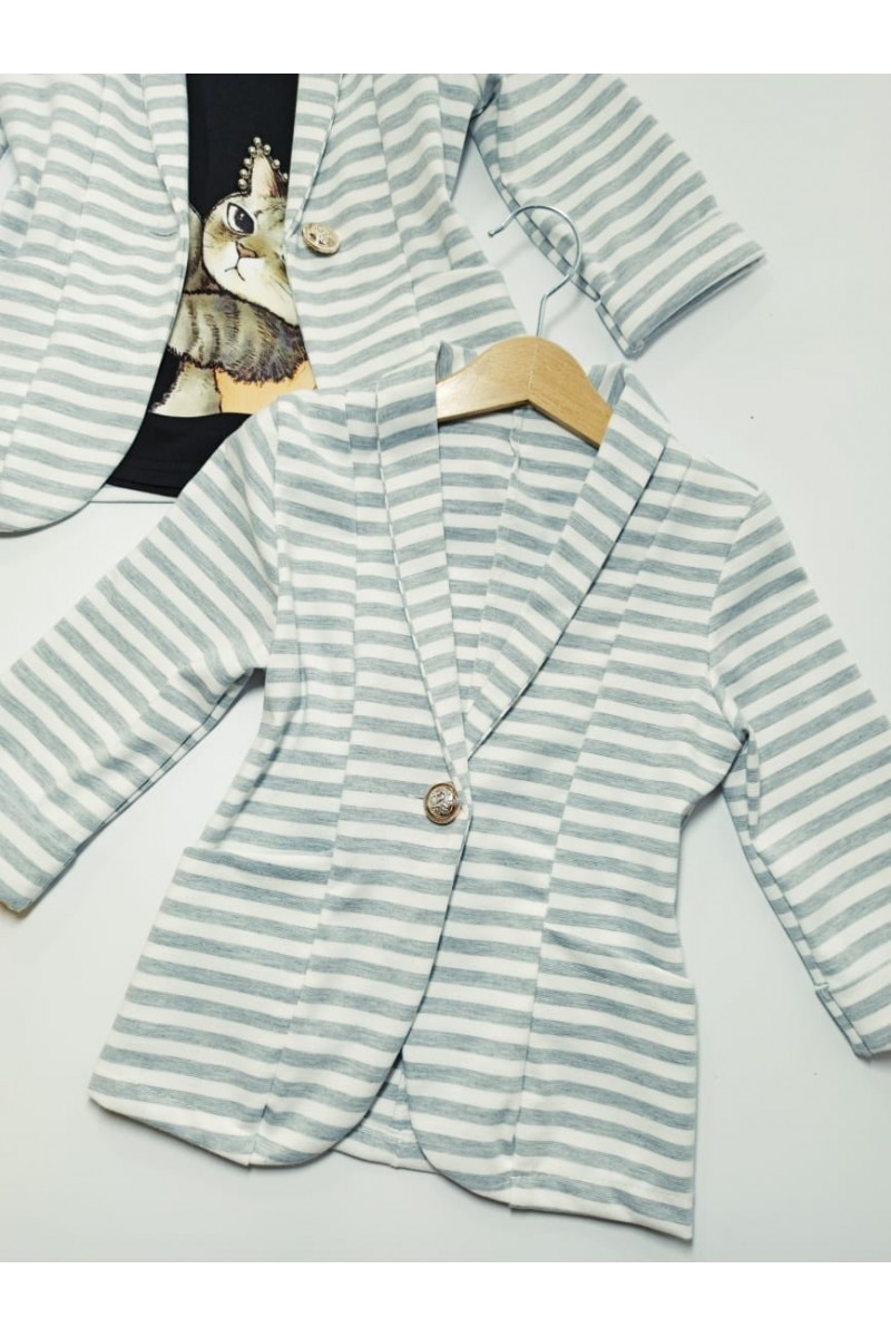 Moni grey striped jacket, 3/4 sleeve