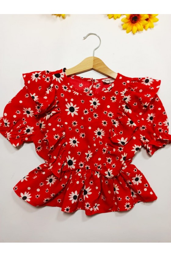 Blouse Daisy Red Flowers