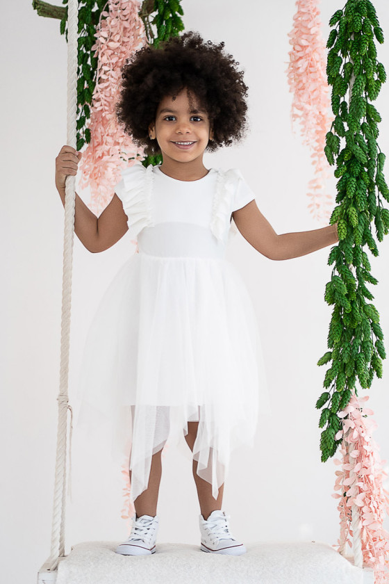 Sukienka biała dla dziewczynki sukienka komunia dla dziewczynki sukienka wizytowa dla dziewczynki odzież dziecięca Sówka