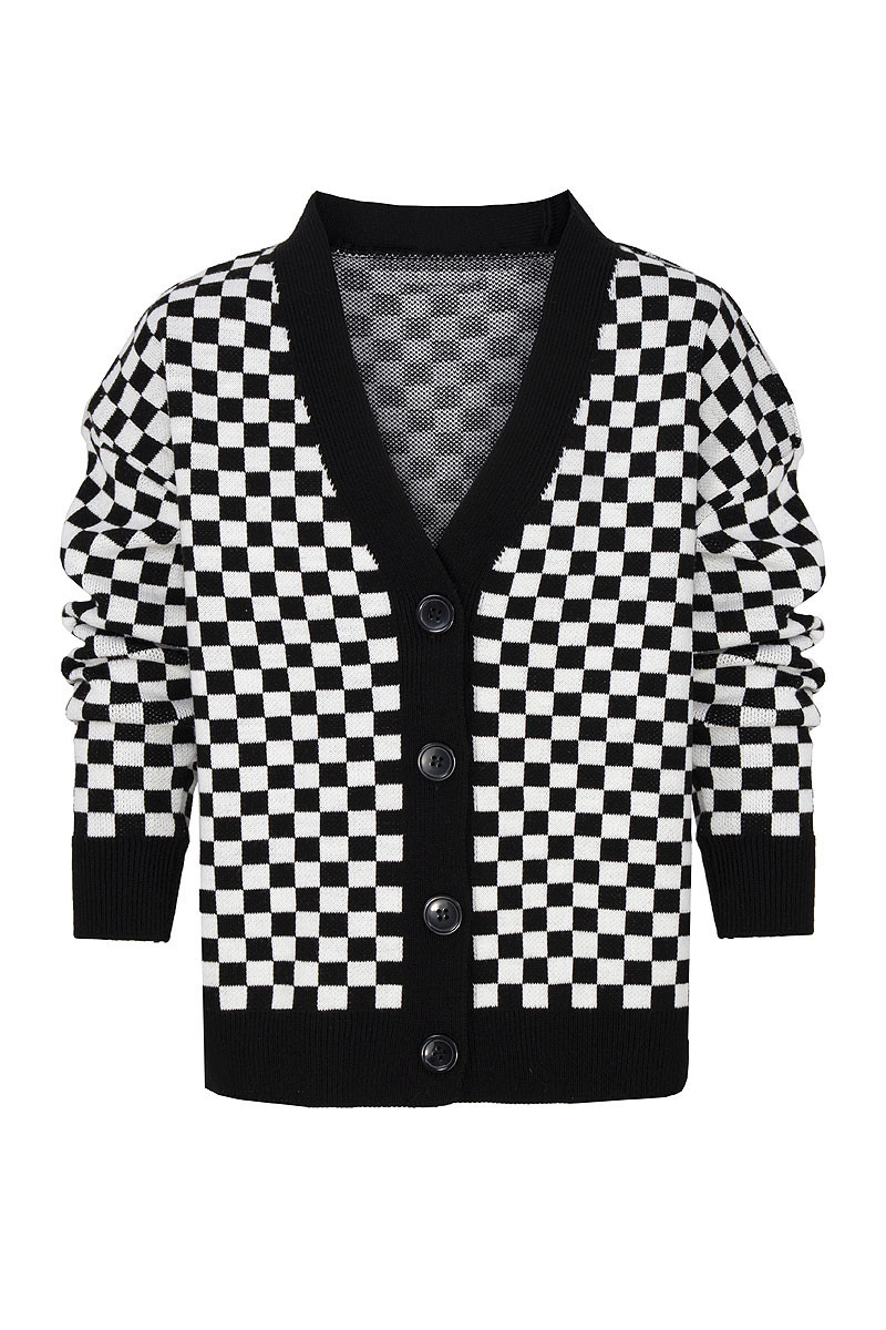 Czarno-biały sweter  dla dziewczynki w pepitkę jesień zima odzież dziecięca Sówka