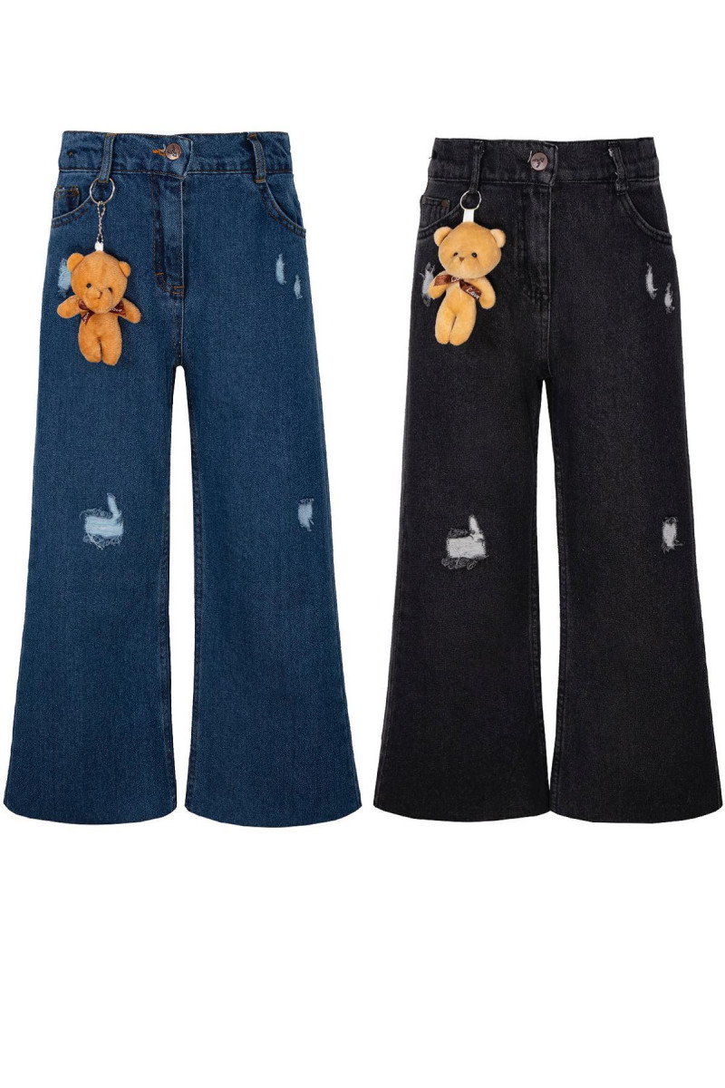 Spodnie  jeans dla dziewczynki z beżowym misiem jesień zima odzież dziecięca Sówka