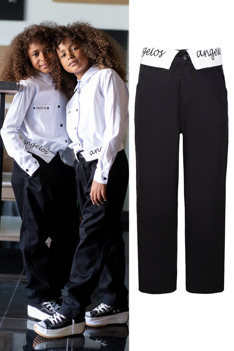 Spodnie czarne ze wstawką  dla dziewczynki jesień zima odzież dziecięca Sówka