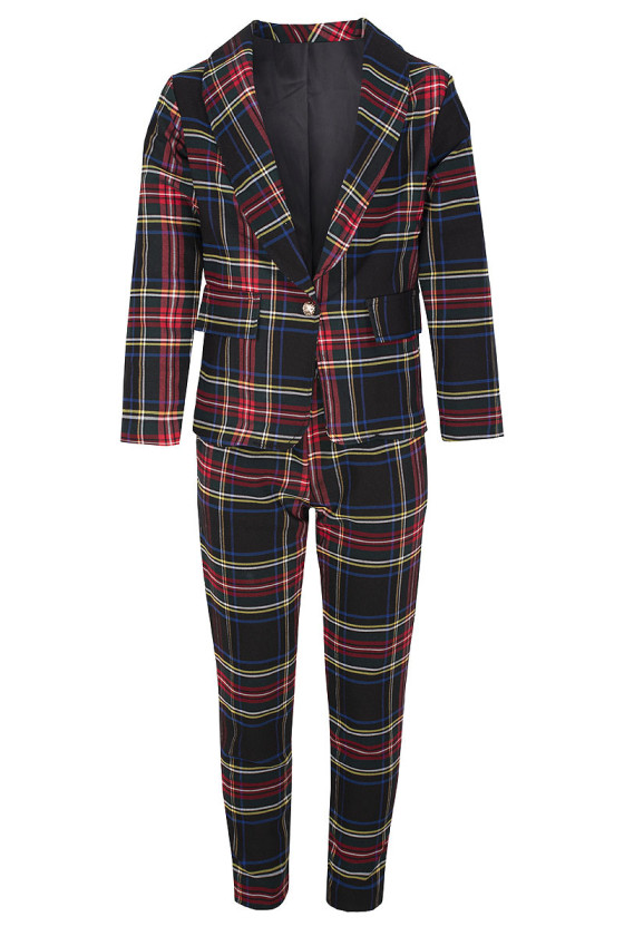 Komplet świąteczny marynarka w kratę i spodnie odzież dziecięca Sówka