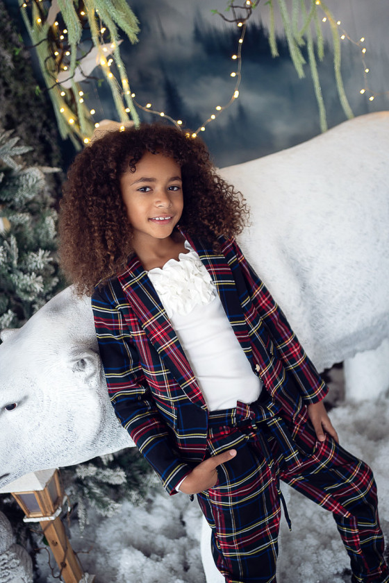Komplet dla dziewczynki żakiet i spodnie w szkodzką kratkę ❤️Sówka❤️