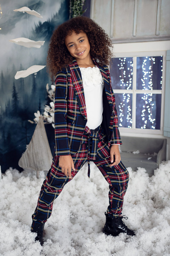 Komplet dla dziewczynki żakiet i spodnie w szkodzką kratkę ❤️Sówka❤️