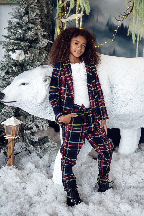 Komplet dla dziewczynki żakiet i spodnie w szkodzką kratkę ❤️Sówka❤️