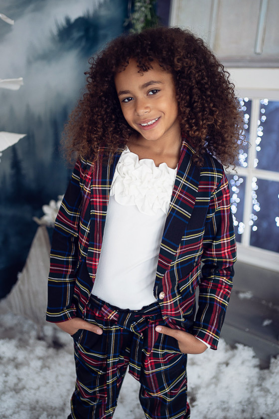 Komplet dla dziewczynki żakiet i spodnie w szkodzką kratkę ❤️Sówka❤️