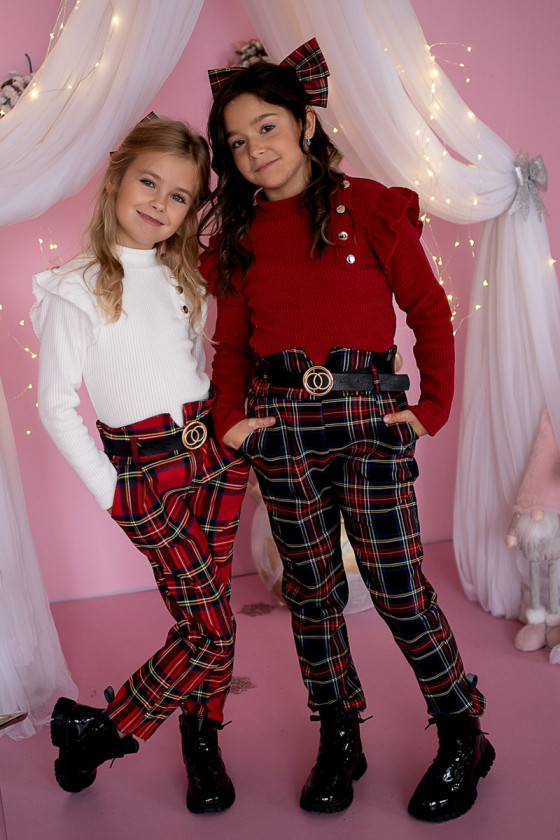 Spodnie pepitka ocieplane dla dziewczynki zimowe sówka odzież dziecięca