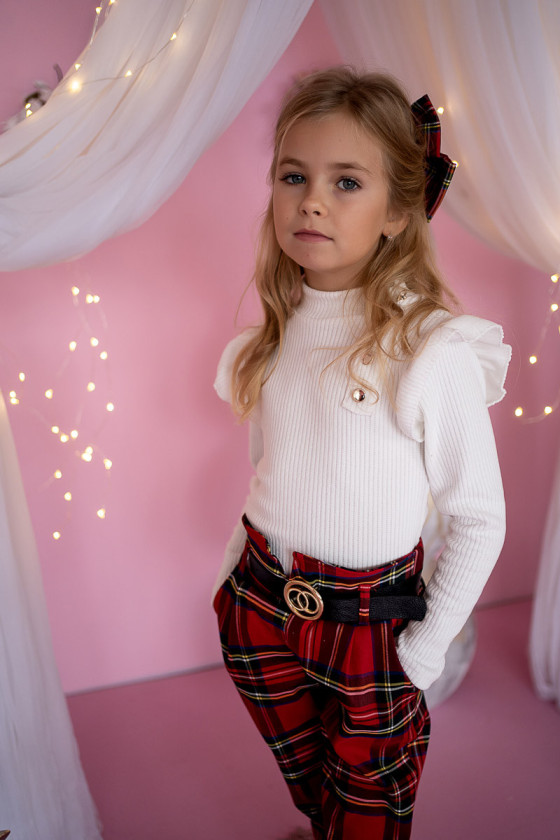 Spodnie pepitka ocieplane dla dziewczynki zimowe sówka odzież dziecięca