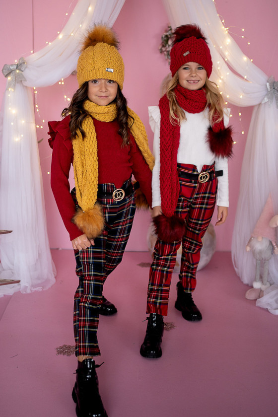 Spodnie pepitka ocieplane dla dziewczynki zimowe sówka odzież dziecięca