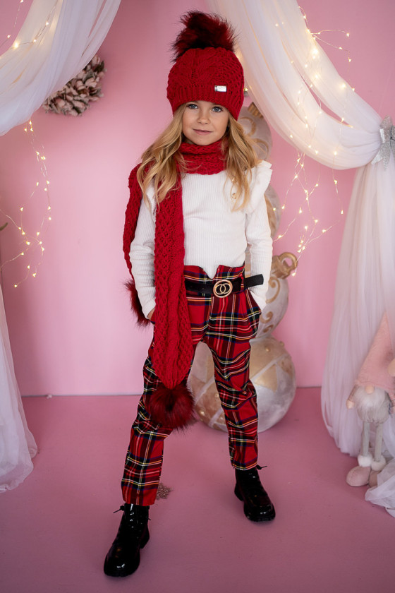 Spodnie pepitka ocieplane dla dziewczynki zimowe sówka odzież dziecięca