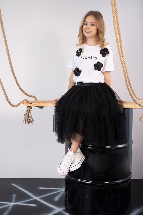 Spódniczka czarna tiulowa midi dla dziewczynki odzież dziecięca sówka sklep