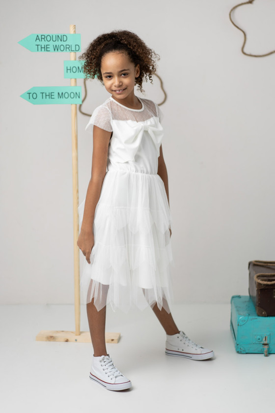 Sukienka komunijna sukienka balowa wizytowa sukienka pudrowa sukienka biała sówka odzież dziecięca