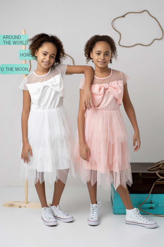 Sukienka komunijna sukienka balowa wizytowa sukienka pudrowa sukienka biała sówka odzież dziecięca