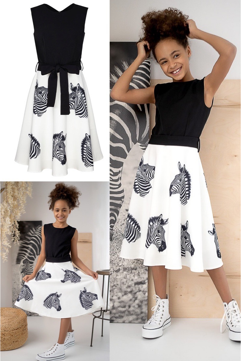 Sukienka dla dziewczynki Zebra biało-czarna