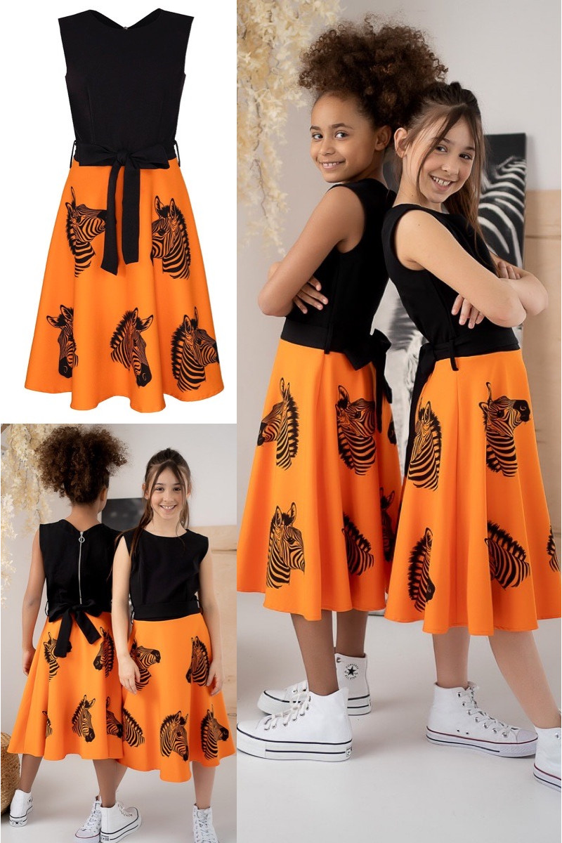 Sukienka dla dziewczynki Zebra pomarańczowo-czarna