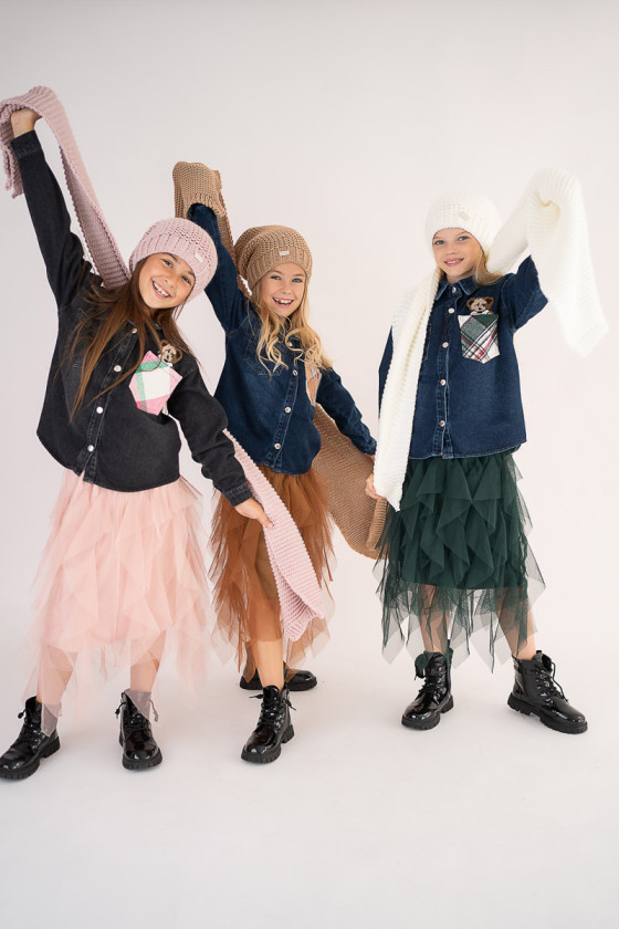 Sukienka kaskadowa dla dziewczynki tiul długość midi jesień zima odzież dziecięca Sówka Sukienka kaskadowa dla dziewczynki tiul długość midi jesień zima odzież dziecięca Sówka