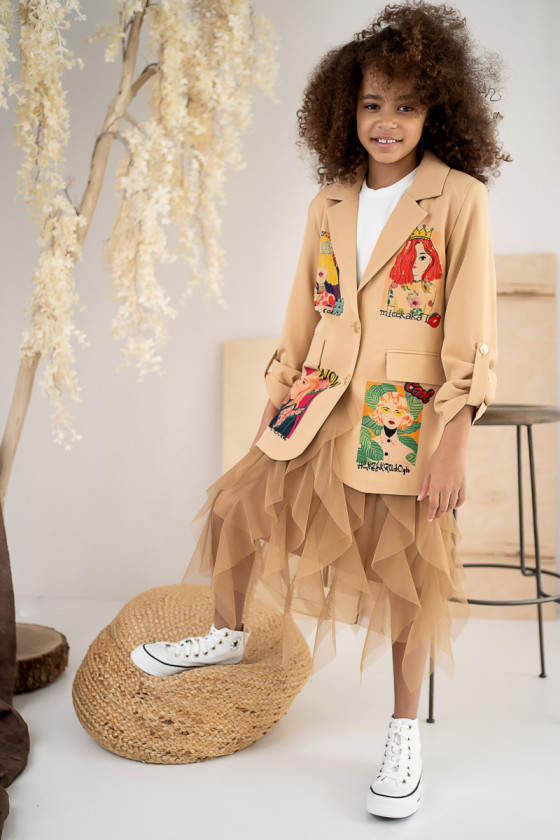 Sukienka kaskadowa dla dziewczynki tiul długość midi jesień zima odzież dziecięca Sówka Sukienka kaskadowa dla dziewczynki tiul długość midi jesień zima odzież dziecięca Sówka