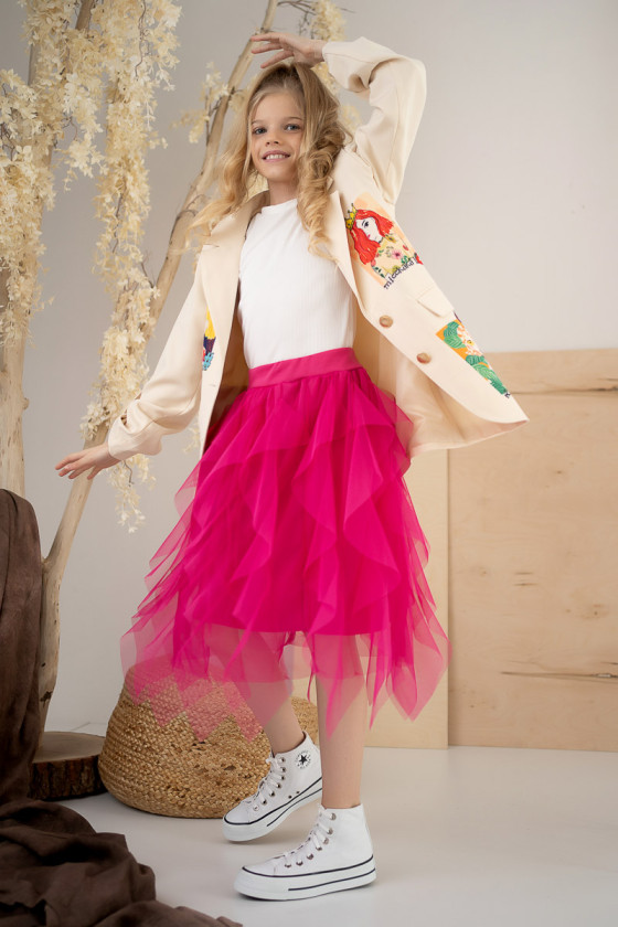 Sukienka kaskadowa dla dziewczynki tiul długość midi jesień zima odzież dziecięca Sówka Sukienka kaskadowa dla dziewczynki tiul długość midi jesień zima odzież dziecięca Sówka