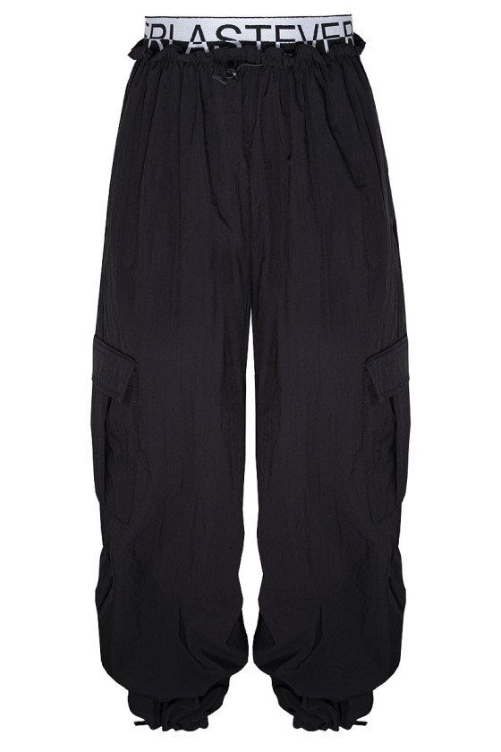 Spodnie spadochrony dla dziewczynki czarne cargo kieszenie odzież dzciecięca sówka