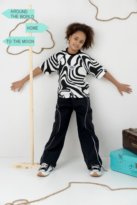 Spodnie spadochrony dla dziewczynki czarne cargo kieszenie odzież dzciecięca sówka spodnie ortalion spodnie szelesty