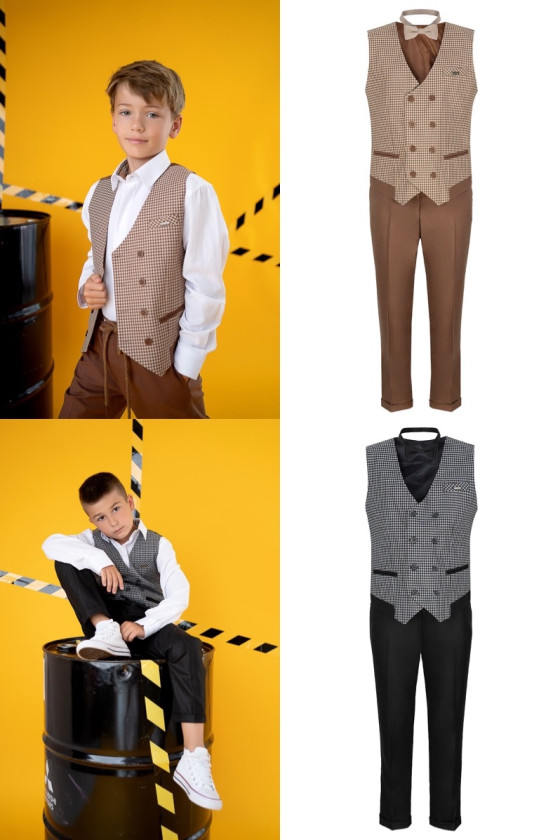 komplet dla chłopca ,  kamizelka spodnie mucha dla chłopca odzież dziecięca sówka sklep
