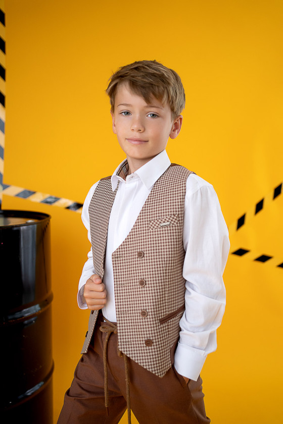 komplet dla chłopca ,  kamizelka spodnie mucha dla chłopca odzież dziecięca sówka sklep