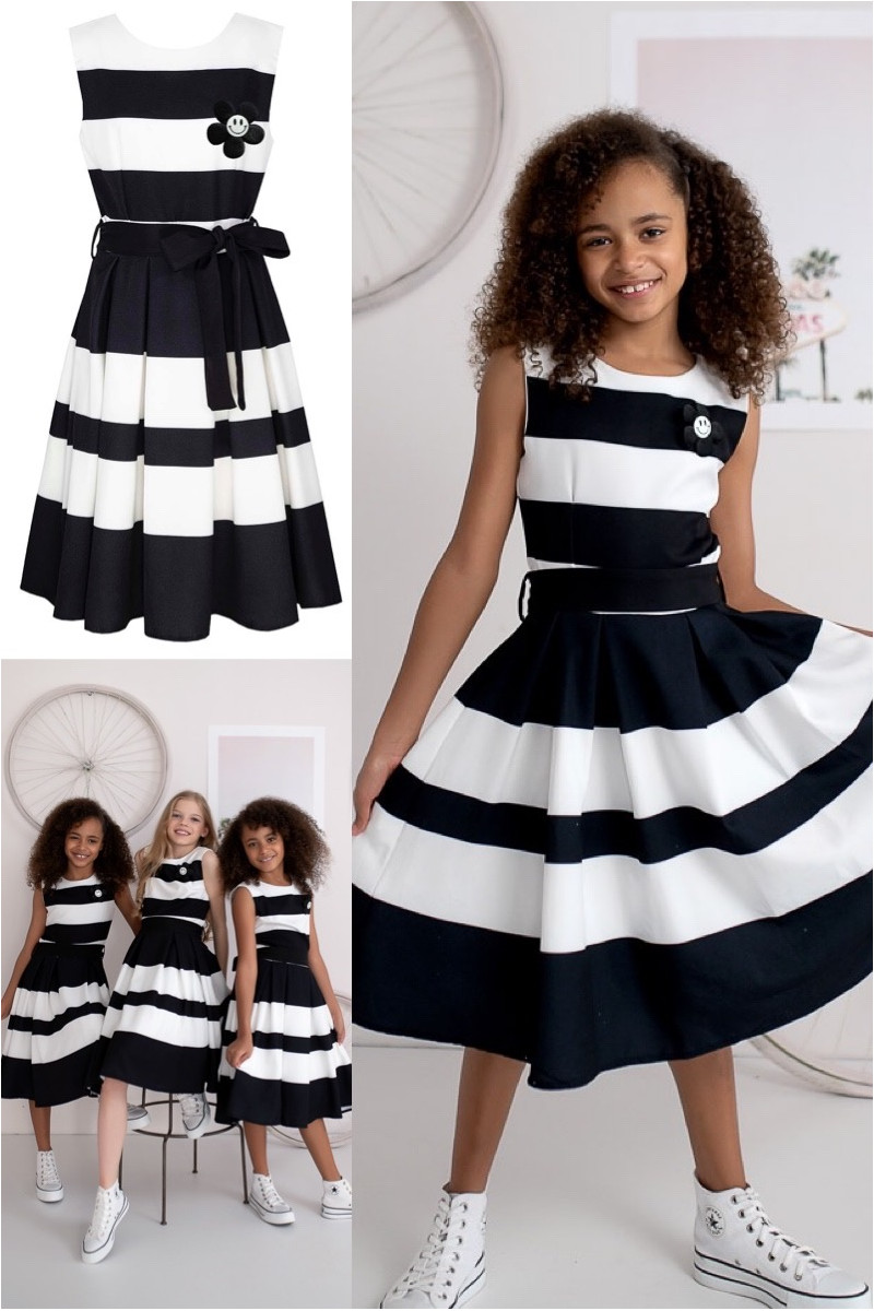 sukienka biało czarna dla dziewczynki galowa wizytowa koniec roku szkolnego odzież dziecięca sówka sklep