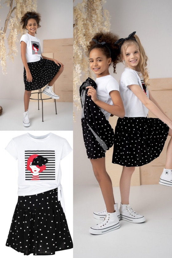 Komplet dla dziewczynki bawełna letni t-shirt i spódnico spodenki odzież dziecięca sówka lato