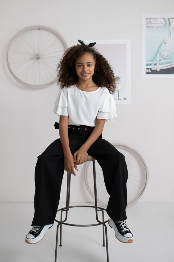 komplet galowy dla dziewczynki biała bluzka czarne spodnie sklep sówka