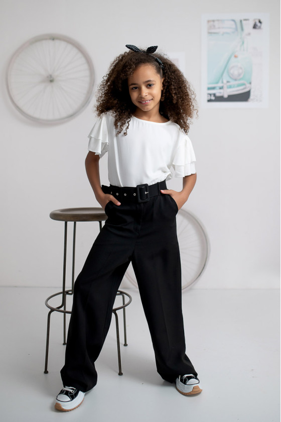 komplet galowy dla dziewczynki biała bluzka czarne spodnie sklep sówka
