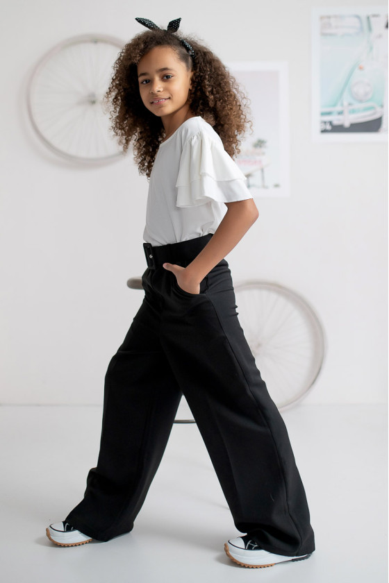 komplet galowy dla dziewczynki biała bluzka czarne spodnie sklep sówka