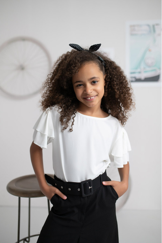 komplet galowy dla dziewczynki biała bluzka czarne spodnie sklep sówka