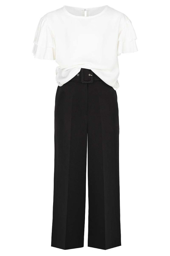 komplet galowy dla dziewczynki biała bluzka czarne spodnie sklep sówka