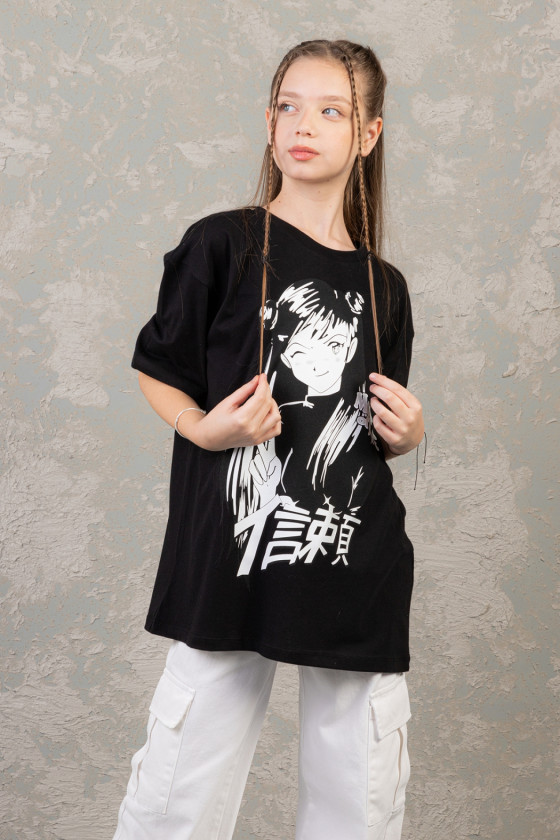 t-shirt oversize biały czarny japońska grafika sówka sklep