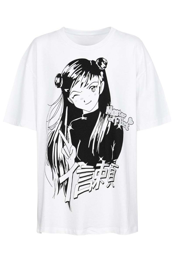 t-shirt oversize biały czarny japońska grafika sówka sklep