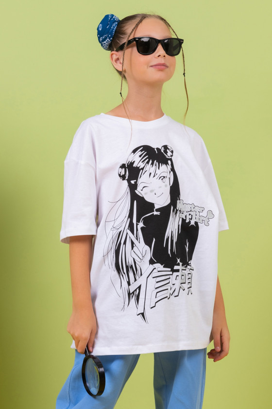 t-shirt oversize biały czarny japońska grafika sówka sklep