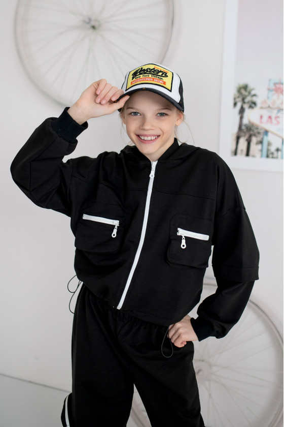 Bluza bawełniana czarna dla dziewczynki bluza do szkoły bluza bawełniana odzież dziecięca Sówka