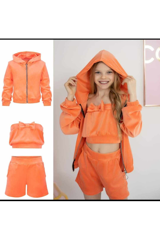 Komplet dla dziewczynki  welurowy bluza rozpinana spodenki top dres wiosna lato  odzież dziecięca Sówka