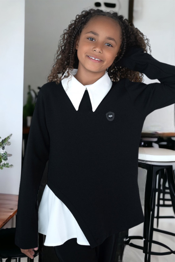 Bluza bawełniana czarna dla dziewczynki bluza do szkoły bluza bawełniana odzież dziecięca Sówka