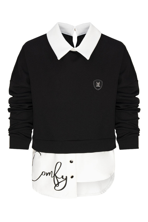 Bluza bawełniana czarna dla dziewczynki bluza do szkoły bluza bawełniana odzież dziecięca Sówka