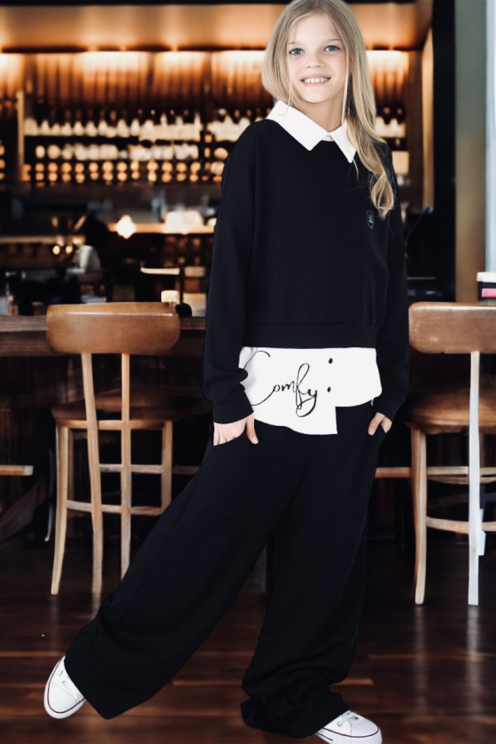 Bluza bawełniana czarna dla dziewczynki bluza do szkoły bluza bawełniana odzież dziecięca Sówka